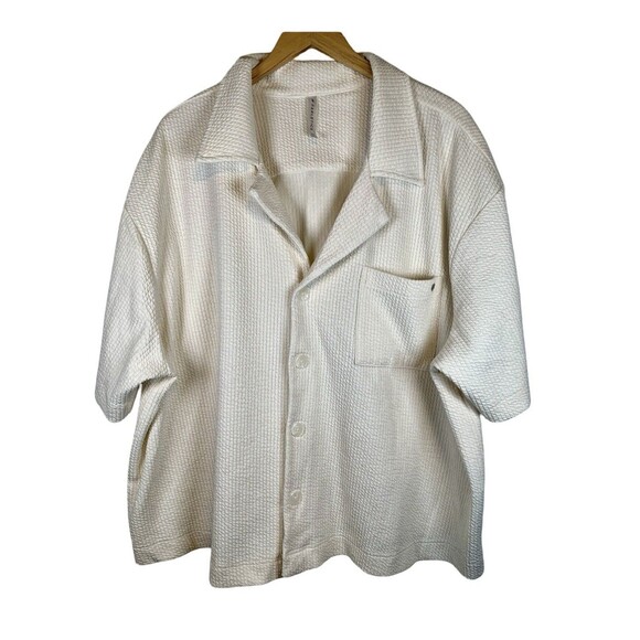 Fabletics Ivory Button Up Short Sleeve Collared Blouse Top Women’s Size 3X - Picture 1 of 8